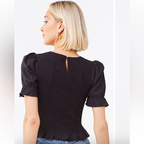 Black Smocked Ruffled Top Sz: S - Picture 7 of 13